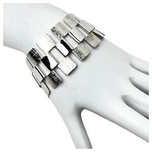 Sarah Coventry Four Seasons Bracelet Brushed And Shiny Silver Tone Textured Link